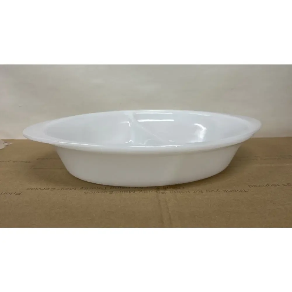 Vintage Glasbake Oval Divided Dish White Milk Glass J-239 Made in USA